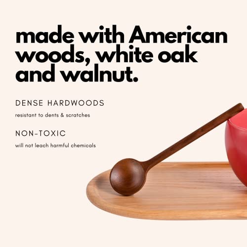 Ziruma Coffee Mugs, Serving Plates & Spoons Set Of 2. Ceramic Cups For Cappuccino, Latte & Tea, White Oak Wood Dessert Saucers & American Walnut Spoons. Gift For Couples, Housewarming And Weddings #TOP2