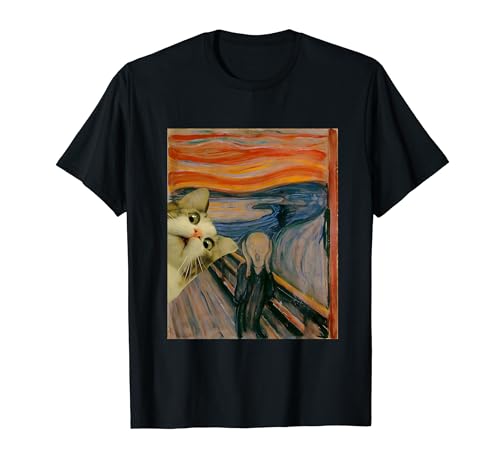 The Scream Cat By Edvard Munch Famous Painting Funny Cat Art T-Shirt