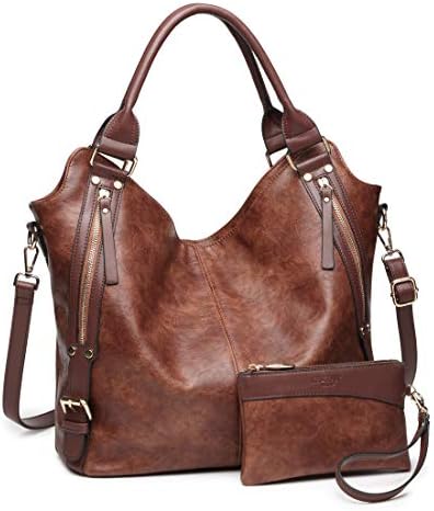Women Tote Bag Handbags PU Leather Fashion Hobo Shoulder Bags with Adjustable Shoulder Strap, M, Brown