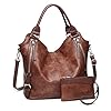 Women Tote Bag Handbags PU Leather Fashion Hobo Shoulder Bags with Adjustable Shoulder Strap, M, Brown