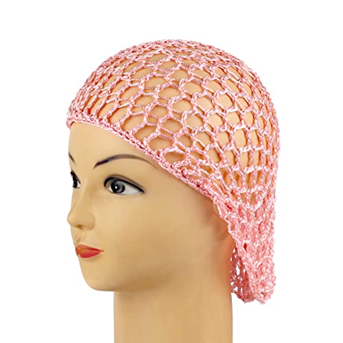 6 Pieces Mesh Crochet Hair Net Rayon Knit Snood Hat Thick Short Women Hairnet Snoods Cover Ornament for Sleeping(Pink)