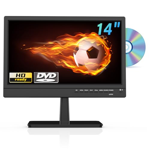 Feihe 14 Inch TV with DVD Player Built-in, HD Flat Screen Small TV DVD Player Combo w/ATSC Tuner/HDMI/USB/AV/VGA Input, Suitable for Kitchen Bedroom RV Camper