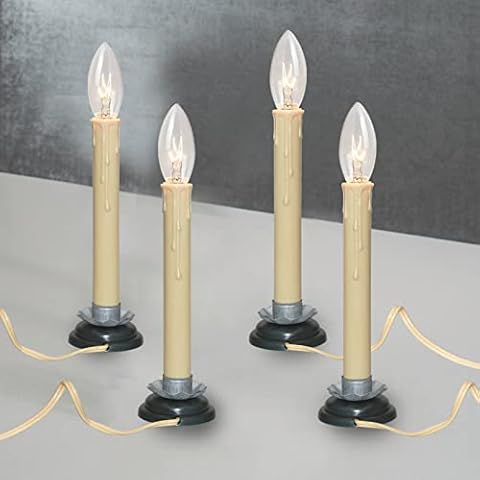 4 Pack Electric Window Candle Lights, 7 Inch Electric Candle Lights with 7W C26 Bulbs, Black Wood Plum Iron Base, Ivory Wire with On/Off Switch Cover