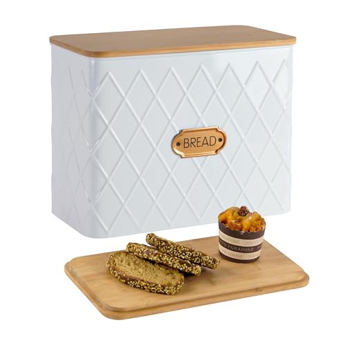 HOME PALETTE Extra Large Bread Box for Kitchen Countertop - Stylish Storage for Homemade Bread with Bamboo Lid and Rhombus Pattern
