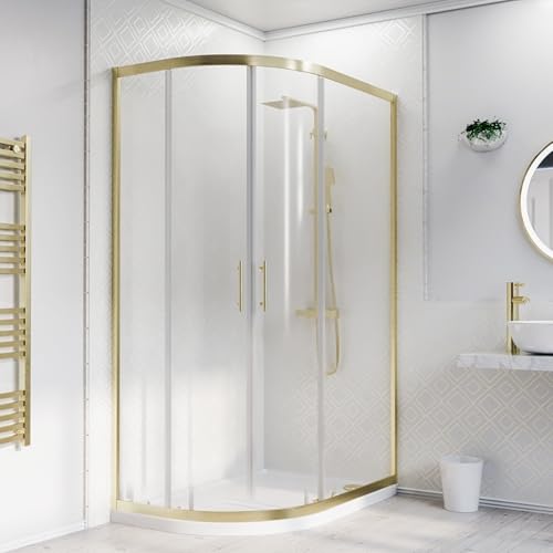 Nes Home LH 1200 x 800mm Offset Quadrant Shower Enclosure Brushed Brass & Tray