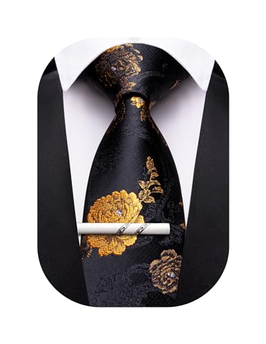 Image of Barry.Wang Floral Ties for Men Flower Necktie with Tie Clip Formal