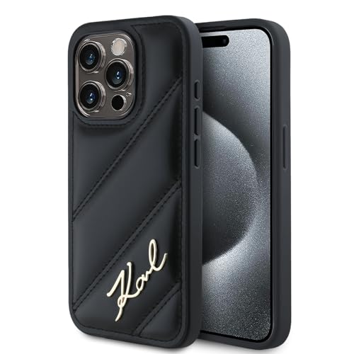 CG Mobile Karl Lagerfeld KLHCP15XPQDSMGK Coque Rigide pour iPhone 15 Pro Max 6,7" Noir Diagonale Quilted Script
