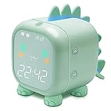 Kids Alarm Clock with Dinosaur, Digital Alarm Clock for Kids Bedroom, Cute Bedside Clock Children's Sleep Trainier, Wake Up Light and Night Light with USB for Boys Girls Birthday Gifts. (Green)