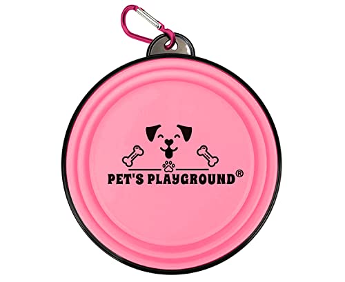 Pet's Playground | Collapsible Dog Bowl | Portable Dog Water Bowl | Fold Up Dog Bowl | Raised Dog Bowl | Dog Bowls | Dog Bowl Portable | Foldable Dog Bowl | Folding Dog Bowl Medium | 350 ML | Pink