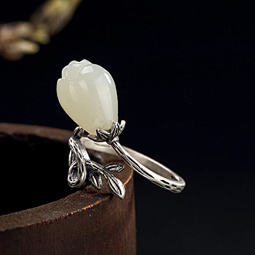 Bague ajustable argent 925 fleur magnolia anneau ouvert ajustable rétro pour femme