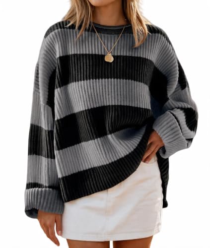 Image of Simier Fariry Womens Fall Winter Long Sleeve Oversized Striped Sweater