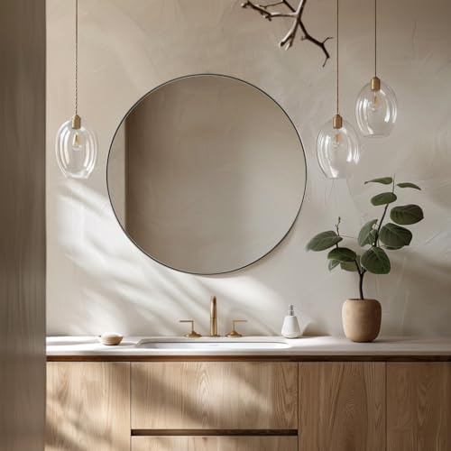 Image of ANDY STAR 30 inch Round Brushed Nickel Bathroom Mirror, Silver Wall Mirror for Bathroom,Metal Round Circle Mirror for Wall, Bathroom (Premium Stainless Steel Frame)