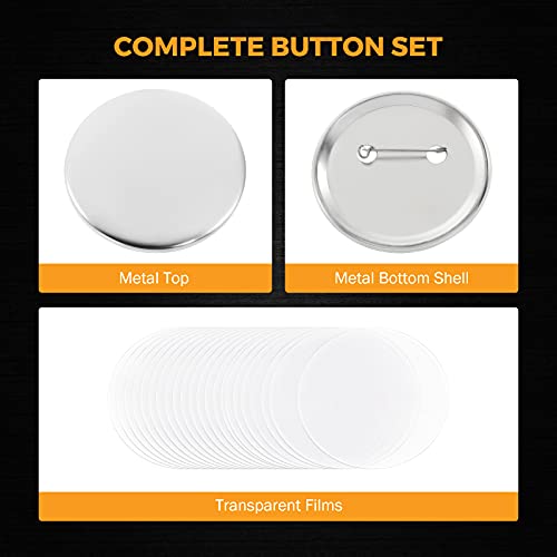 Beamnova 100 Sets Of Metal Button Parts Supplies 25Mm / 0.98 In (Approx. 1 Inch) For Button Maker Machine Round Diy Pin Maker, Every Set Includes Iron Top, Iron Clip Bottom & Plastic Film #TOP2