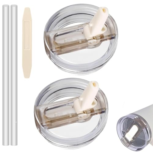 2 Pack Detachable Flip Straw Lid Replacement Fit for 30oz Stanley Quencher and ProTour,Leak Proof Lid,No Spill Tumbler Lids Reusable Replacement for 30 oz Stanley Cup Accessories (Cream white)