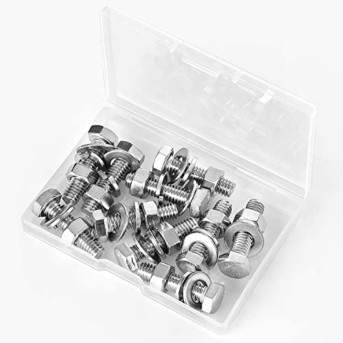 5/16-18 x 2-1/2" Hex Head Bolts Screws, Nuts, Flat and Lock Washers Assortment Kit, 304 Stainless Steel(18-8), Machine Fully Thread, Bright Finish 8Sets