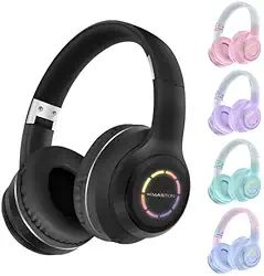 Fone de Ouvido Bluetooth SN01, Over-Ear com LED, Microfone, 20h Bateria, Controles Touch (Preto)