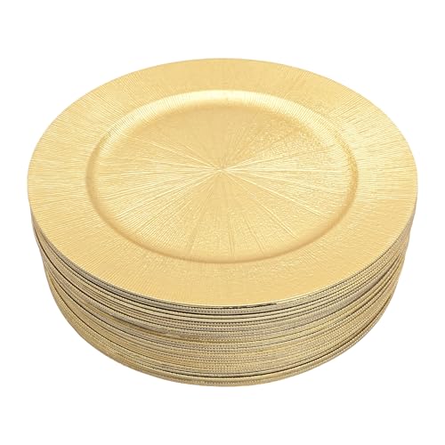 RENFANSHOP 50 PCS Round Charger Plates, Charger Plates Set, Reusable Serving Plates,12.99inche Dinner Plates for Dinner Wedding Party Event Table Setting Decoration (Gold)