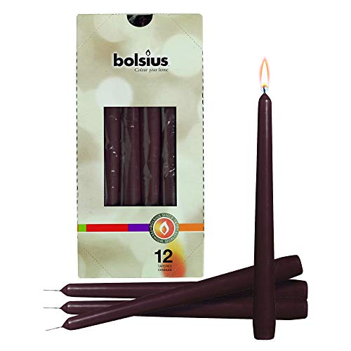 BOLSIUS Set of 12 Maroon Unscented Drip Less Taper Candles- Clean Burning Smokeless Dinner Candles for Wedding & Home Decor Party Restaurant Spa Church- 10 Inch Individually Wrapped