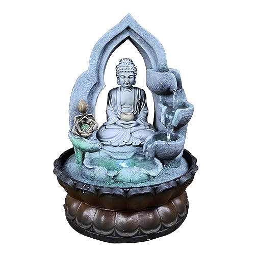 Uziqueif Indoor Sitting Buddha Tabletop Fountains - Small Zen Meditation Water Feature Desktop Fountain Waterfall for Home Office Living Room or Bedroom Indoor Spaces Décor,Grey,Buddha B
