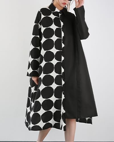 ellazhu Womens Fall Casual Patchwork Funky Long Sleeve Designer Dress Loose Blouse GY2787 A2