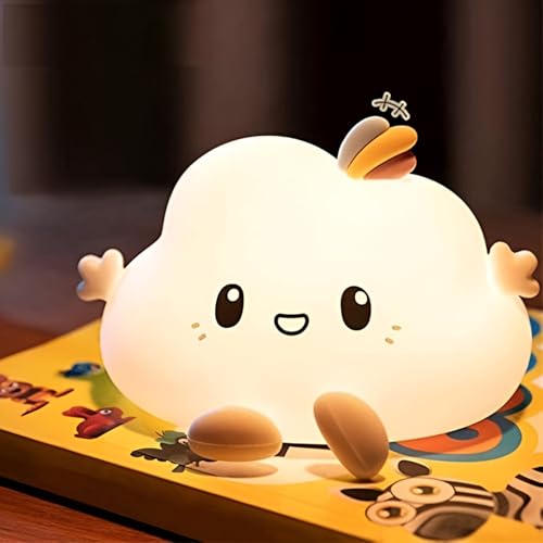 Image of Cute Silicon Cloud Night Light Rechargeable, Touch Control Light with USB Cable, Safe for Children Perfect Night Lamp for Kids, Girls, Boys | Travel, and Bedroom Decor, Soft & Safe LED
