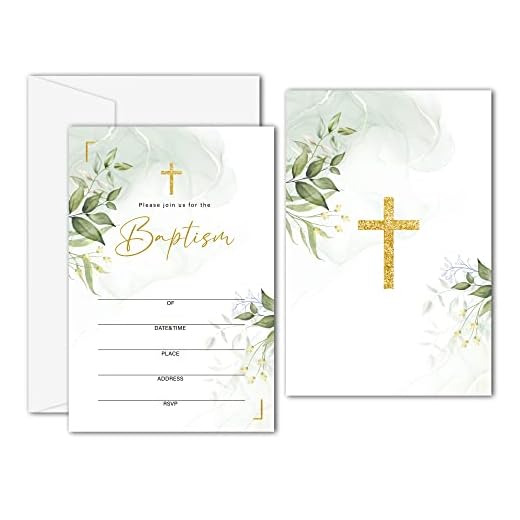 Greenery Baptism Invitation, Baptism Invitations with Envelopes Baptism Invitations for Boy Girl Christening Naming Ceremony Baptismal - 25 Invitation Cards With 25 Envelopes (C10)