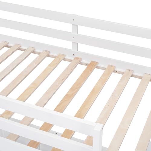 Harper & Bright Designs Twin Over Full Loft Bunk Bed with Desk, Wooden Bunk Bed with Removable Full Platform Bed Frame for Kids Girls Boys, White