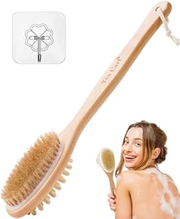 Yes Cart Back Scrubber for Shower - Soft 2 in 1 Shower Brush with Long Handle | Natural Bristles Exfoliating Brush | 40cm Back Brush Bath Brush for Dry Skin Brushing l Back Scrubbers for Use in Shower