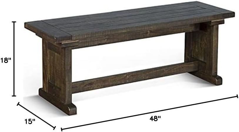 Pemberly Row 18" Farmhouse Mahogany Wood Side Bench in Tobacco Leaf, Solid Wood, Sturdy Construction, Kitchen or Dining Nook Seating, Rustic Farmhouse Style, Durable and Stylish
