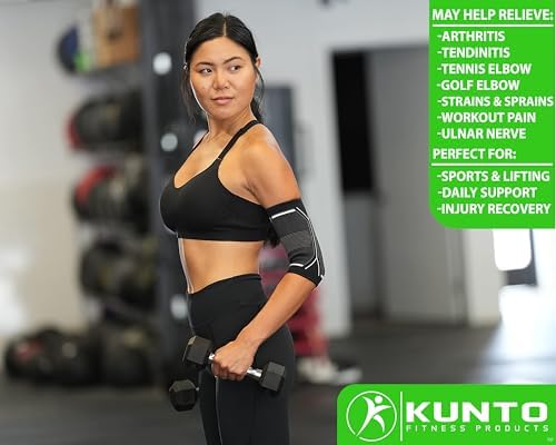 Kunto Fitness Elbow Brace Compression Support Sleeve for Tendonitis, Tennis Elbow, & Golf Elbow Treatment - Reduce Joint Pain During ANY Activity! (Medium)