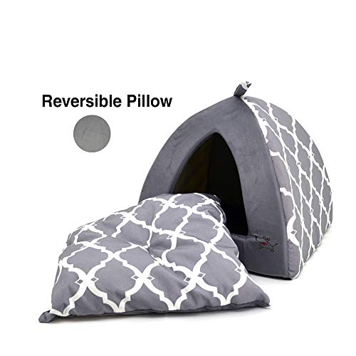 Image of Best Pet Supplies Cat Bed for Indoor Cat, Domed Tent House with Removable Pillow, Covered Cat Cave for Small Dog, Puppies and All Breeds of Cats - Gray Lattice, 16 x 16 x H:14 inch