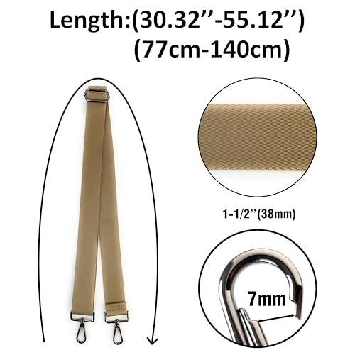 Image of Khaki Purse Strap with Gunmetal Black Hardware 1-1 /2 Inch Wide Solid Color Replacement Crossbody Guitar Style Shoulder Strap for Handbags Totes