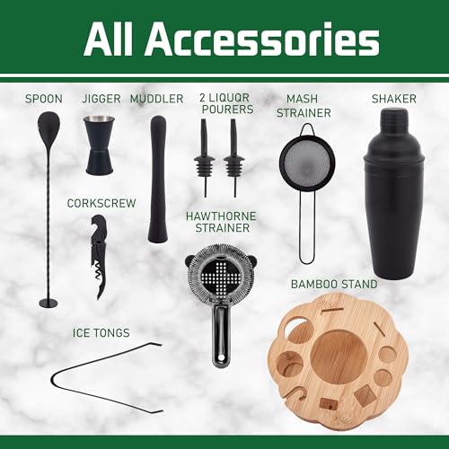 JWJIUEJIU Conjunto de Coqueteleira, Kit de Barman com Suporte Giratório de Bambu, Conjunto de 11 Peç