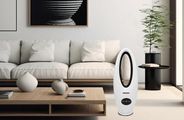 Generico Ventilatore Senza Pale TZ ARTIKO Acceleratore d’Aria Silenzioso Display Digitale Touch 3 Velocità Oscillante 70° Timer 8 Ore Telecomando 45W Design Moderno