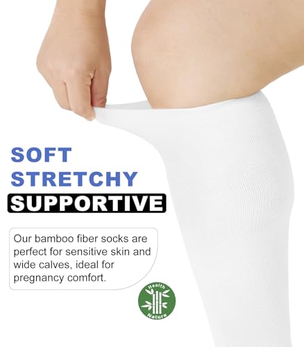 Breslatte Wide Calf Compression Socks for Women Men Plus Size 10-14 mmHg Circulation Knee High Support Stockings3