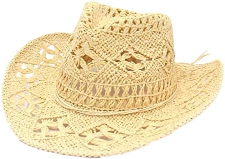 Lifup Hand Woven Straw Hat, Shapeable Western Cowboy Straw Hat for Men Women, UV Protection Travel Sun Hats Beige One Size