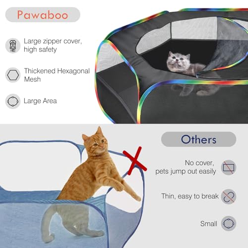 Image of Pawaboo Small Animal Playpen with Zippered Cover, Black + Rainbow