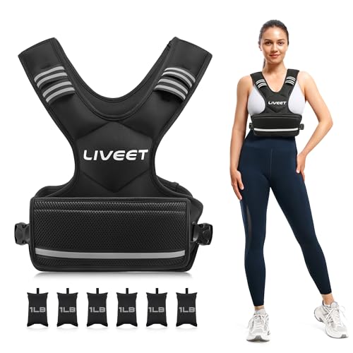 Adjustable Weighted Vest for Women Men, 4-10lb 11-20lb 20-32lb Weight Vest with 6 Ironsand Bags, Running Vest with Reflective Strips Adjustable Buckle Straps for Walking Strength Training