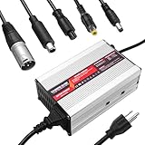 WAOUKS 42V 4A Charger 36V Li-ion Battery Charger Silver Aluminum Case with 5 Plugs Plug Connector Used for 10S 36V Lithium Battery Pack with Cooling Fan