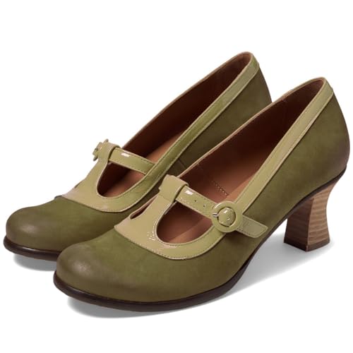 Women Vintage Low Kitten Heel Oxford Loafers Shoes Round Closed Toe T-Strap Dress Pumps Two-Toned Chunky Stacked Heels Mary Jane Shoes Buckle Nubuck Suede Patchwork Office Dressy 4-11 M US