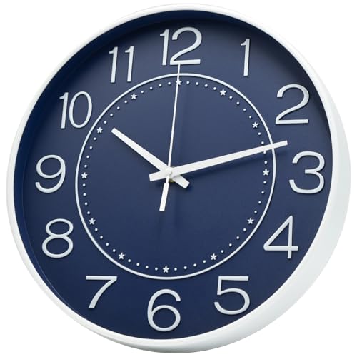 Image of HZDHCLH 10 Inch Modern Wall Clock Battery Operated Silent Non Ticking | for Living Room Bedroom Kitchen Office School Classroom Decor (Navy Blue)