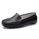 SUNROLAN Women's Penny Loafers Casual Driving Moccasins Comfort Classic Boat Shoes (818-2 Black 9.5)