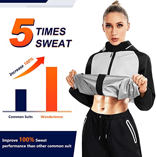 Wonderience Sauna Suit For Women Sweat Jacket Long Sleeves Fashion Hoodie Shirt For Women Sports Workout（White Jacket Women,Medium） #TOP4