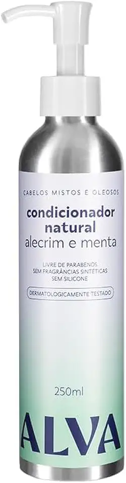 Shampoo Alva vegano e Natural, Com Óleos Naturais de Alecrim e Menta, Hidratação e Brilho, Sem Parabenos, Sem Sulfatos, Sem Silicone Alva 250ml