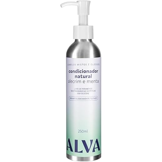 Shampoo Alva vegano e Natural, Com Óleos Naturais de Alecrim e Menta, Hidratação e Brilho, Sem Parabenos, Sem Sulfatos, Sem Silicone Alva 250ml
