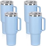 Temolulu 4 Pack 40 Oz Tumbler with Handle and Straw, Stainless Steel Double Wall Vacuum Insulated Cup, 40 OZ Travel Coffee Mug Bulk with Silicone Water Bottle Boot(Sky Blue)