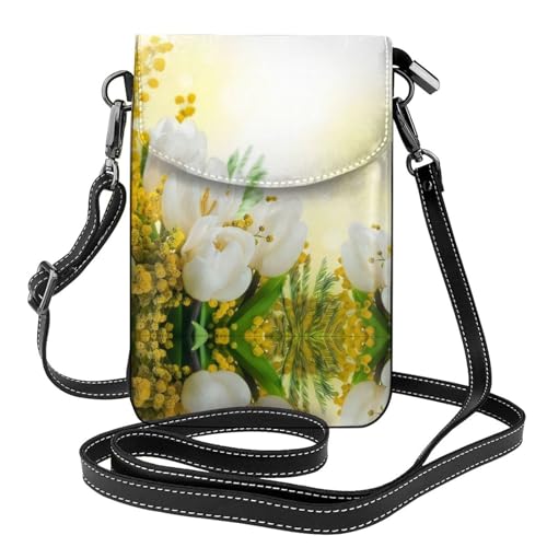 Sac à bandoulière en cuir à rabat orné de tulipes blanches chic