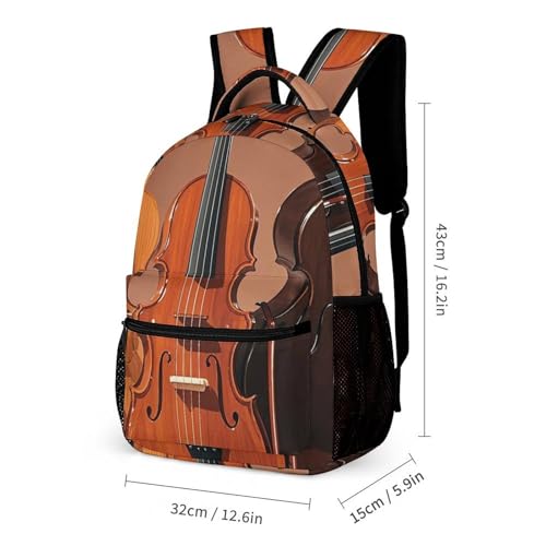 3-in-1 Backpack Set with Lunch Bag & Pencil Case, Monochrome String Instruments Backpack with Front Pocket, Insulated Lunch Tote, Large Capacity Pencil Pouch2