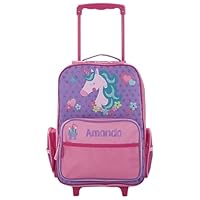 Personalization Universe Stephen Joseph Unicorn Personalized Kids Rolling Luggage with Wheels – Custom Embroidered Travel Suitcase for Girls