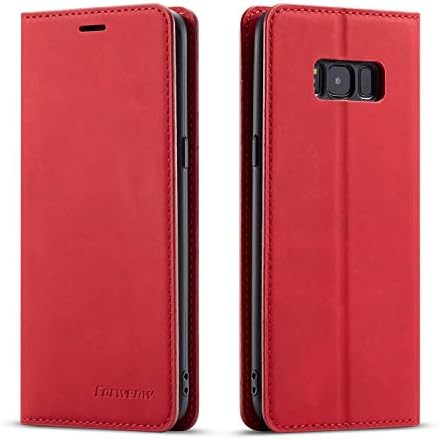 EYZUTAK Premium PU Leather Flip Folio Case for Samsung Galaxy S8, Protective Case with Kickstand Card Slot Magnetic Closure Shockproof Wallet Cover for Samsung Galaxy S8 - Red